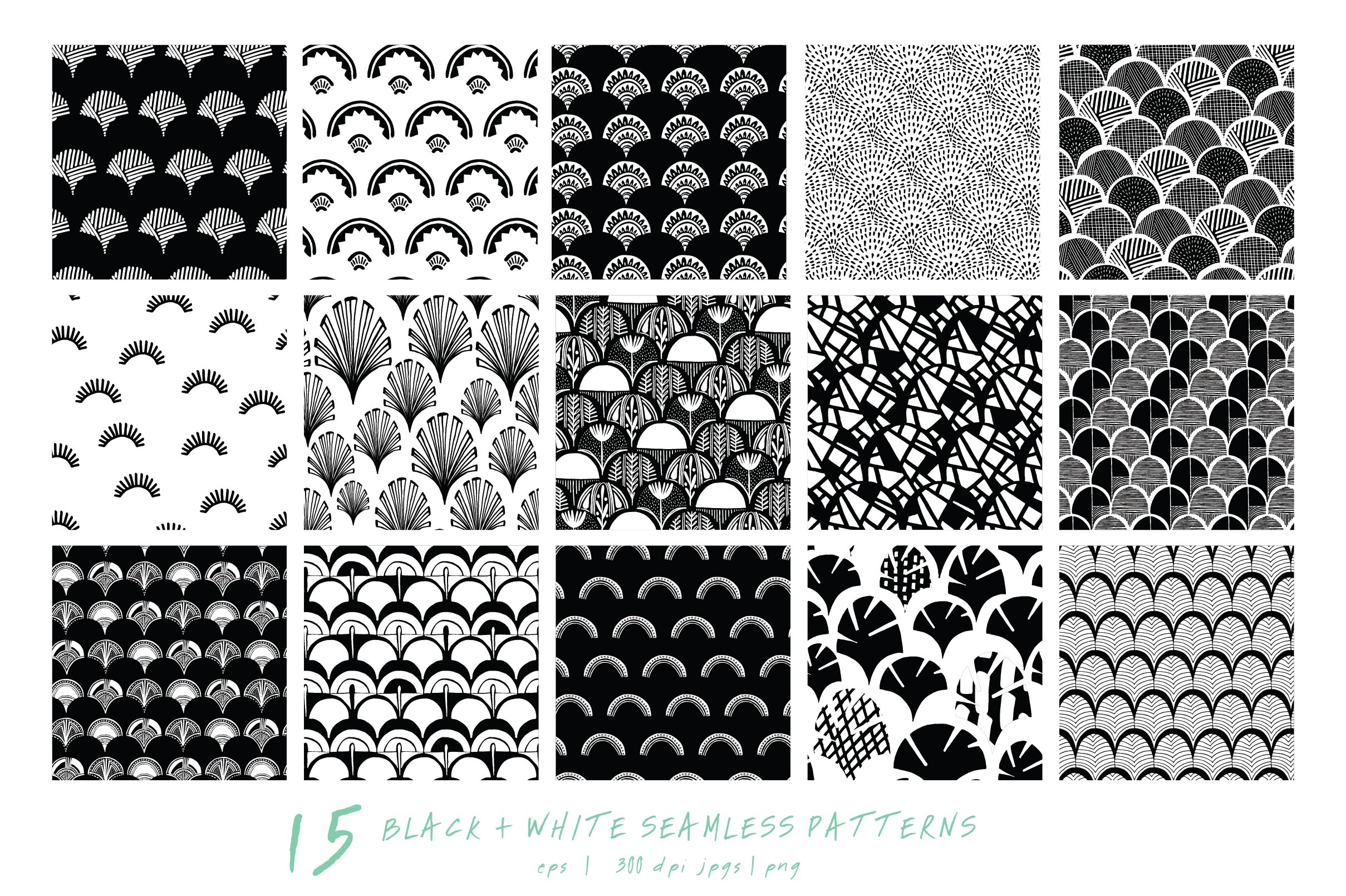 Hand-Drawn Scales Seamless Patterns