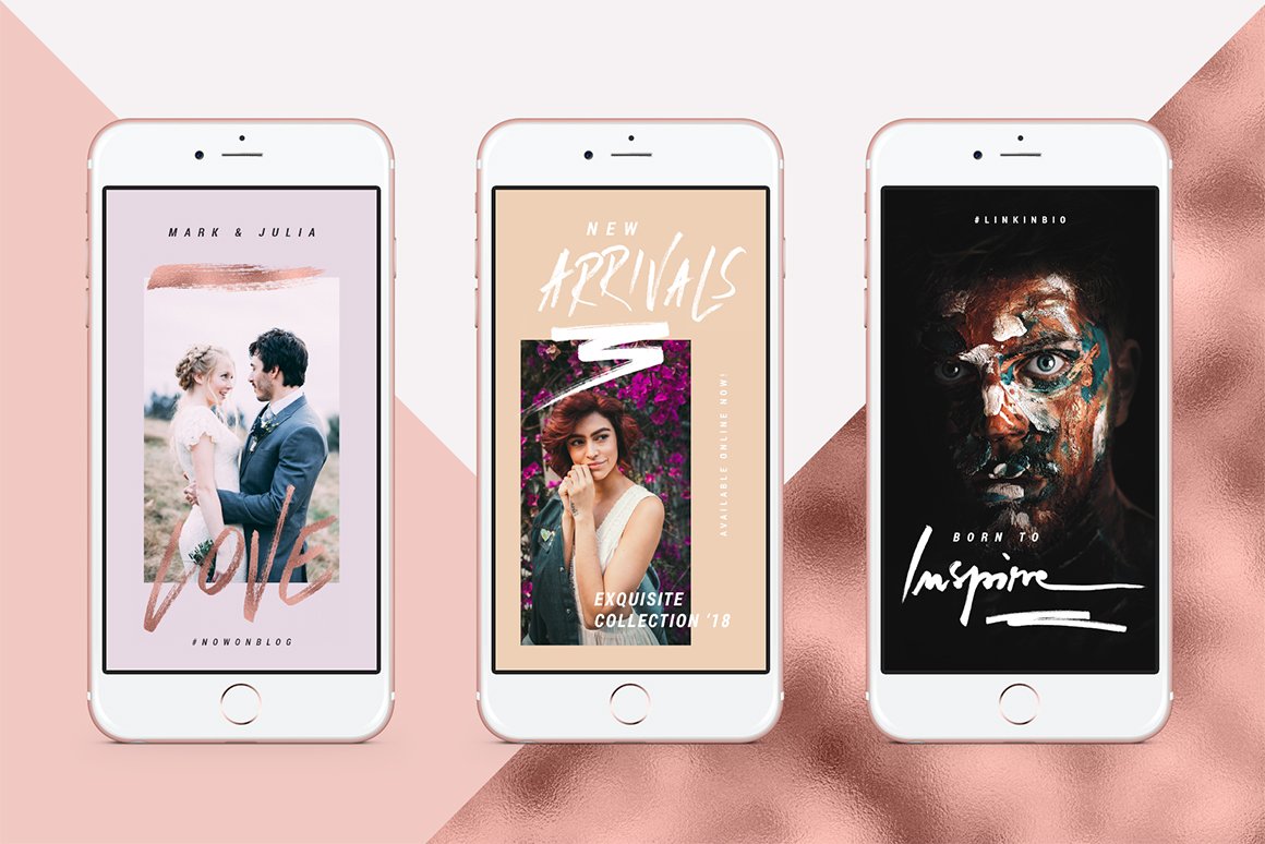Rose Gold Hand-Drawn Instagram Story Templates