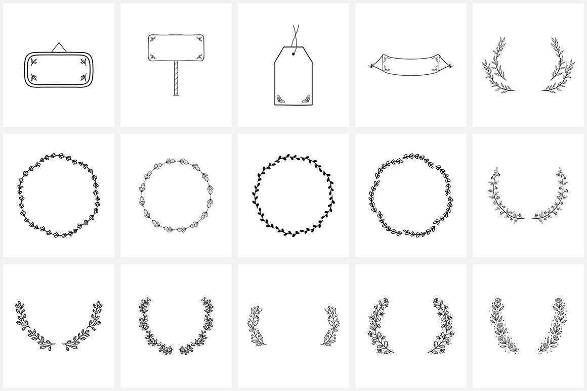 100 Hand Drawn Logo Elements