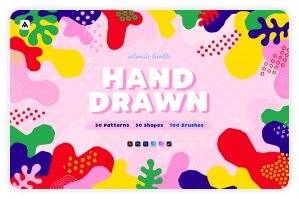 Hand-drawn Seamless Patterns, Shapes & Brushes
