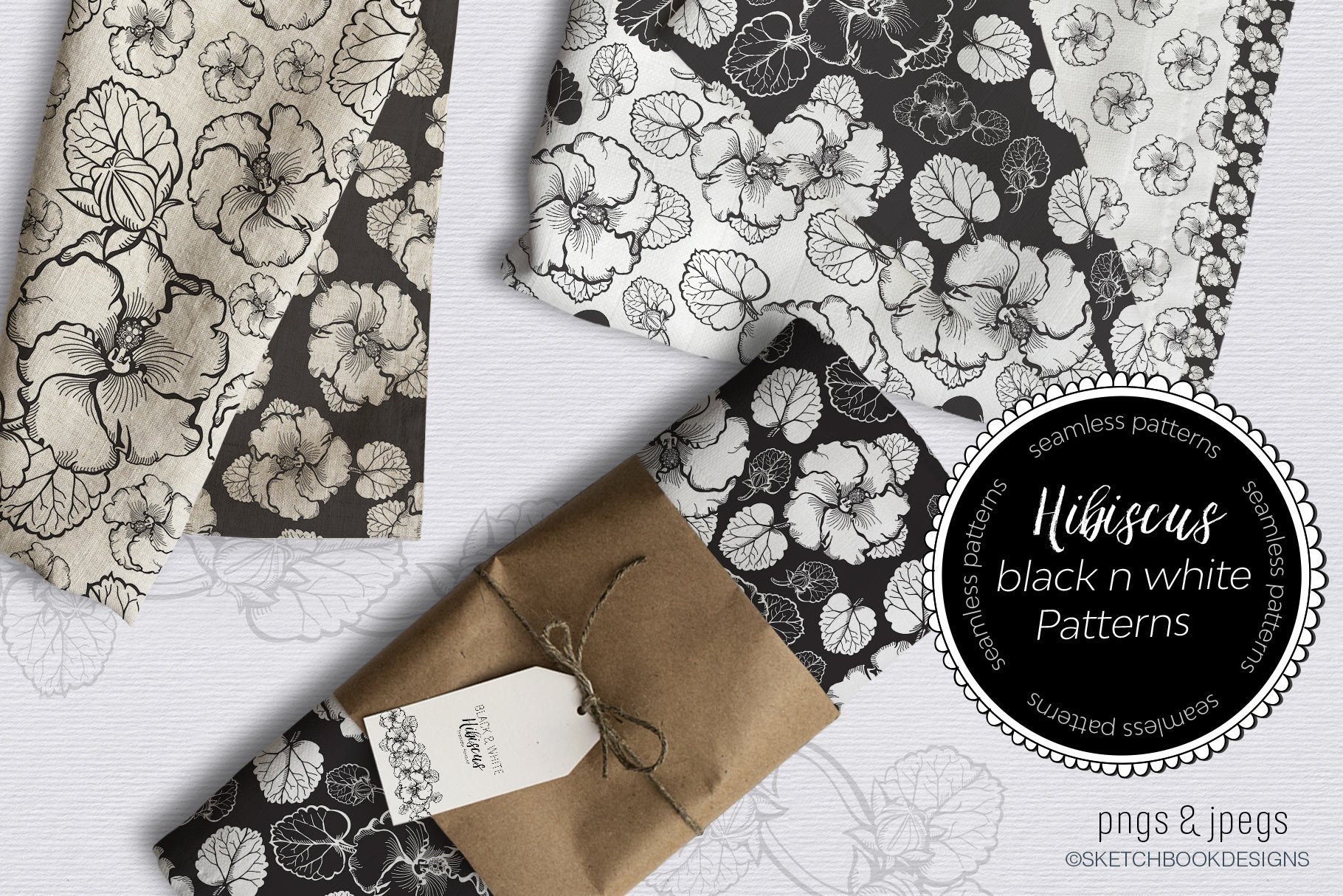 Black & White Hibiscus Design Set
