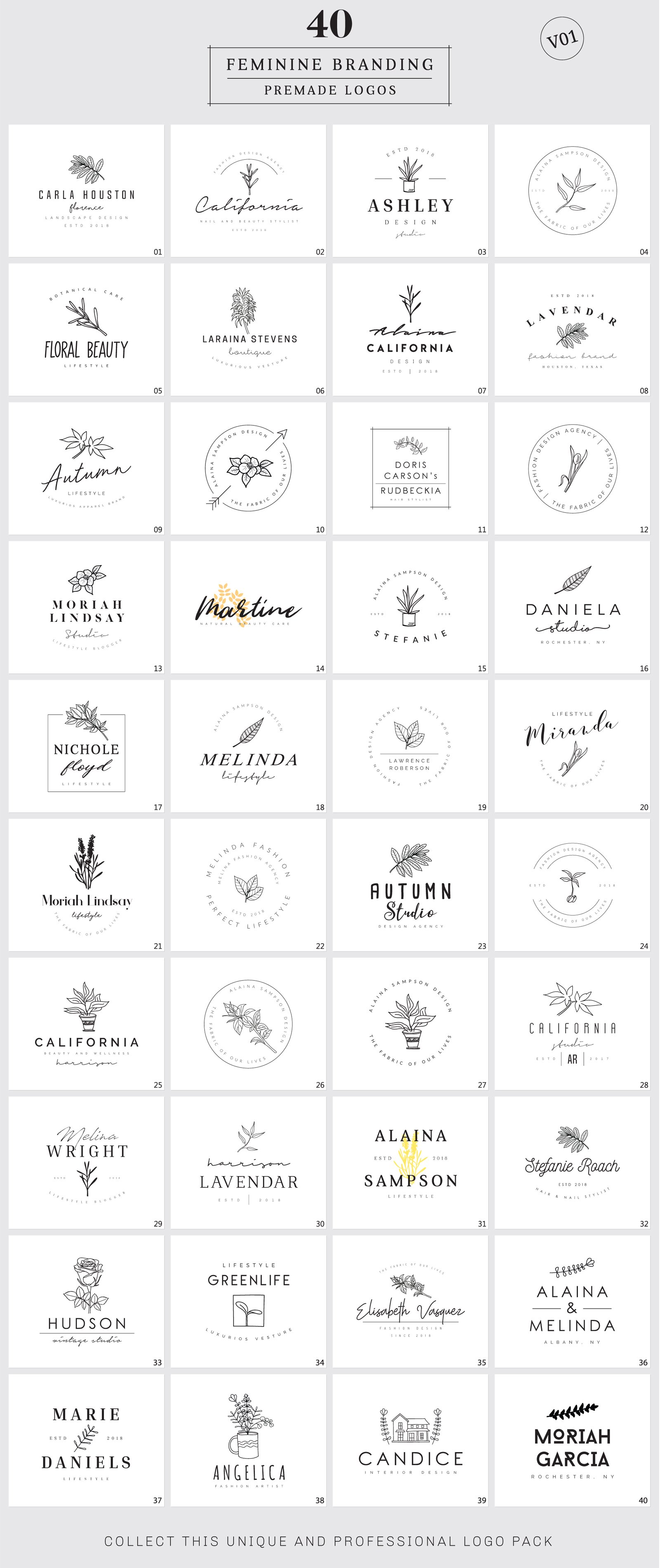 Feminine Branding Premade Logos Version 1