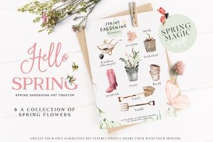 Hello Spring - Watercolor Gardening Graphics