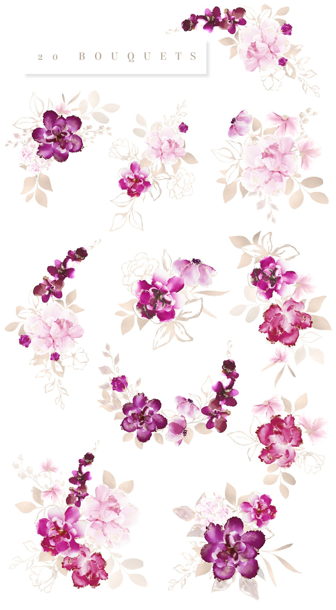 Alcohol Ink Flowers & Metallic Floral Clipart