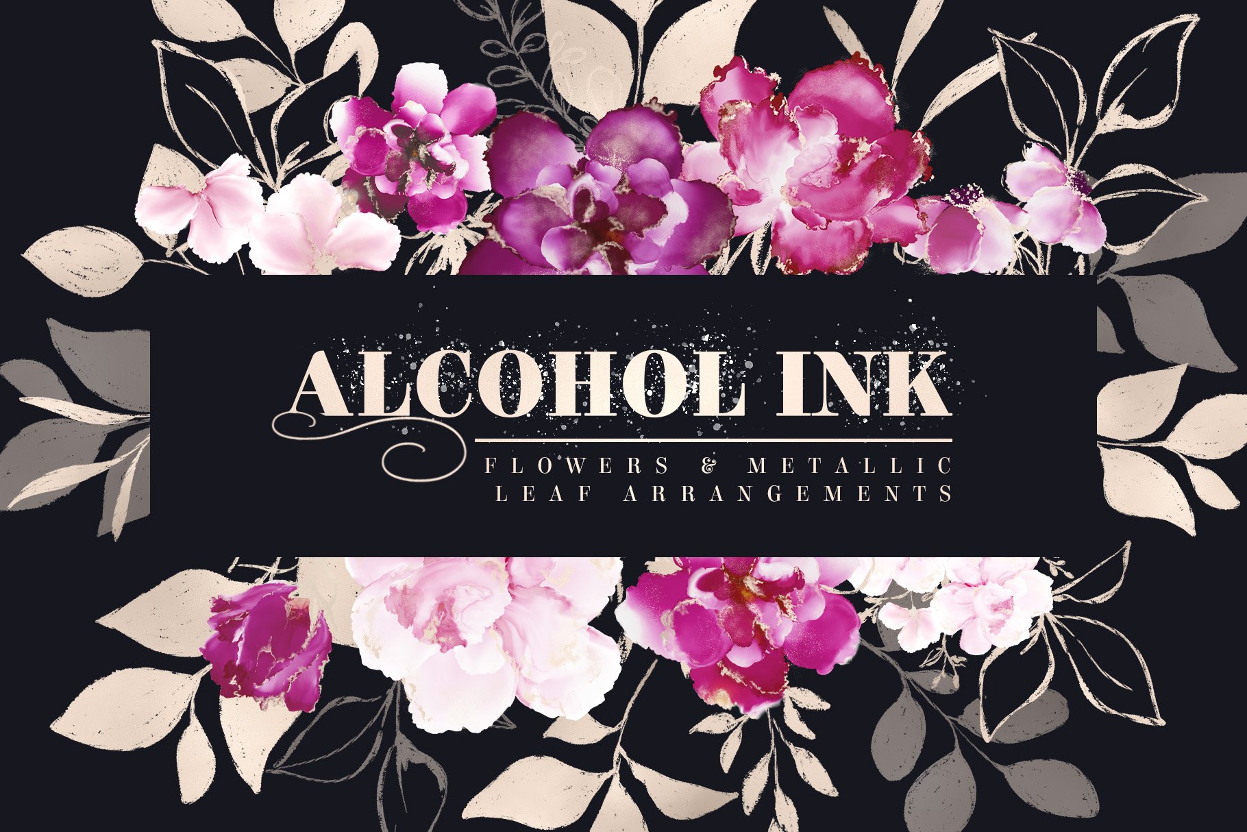 Alcohol Ink Flowers & Metallic Floral Clipart