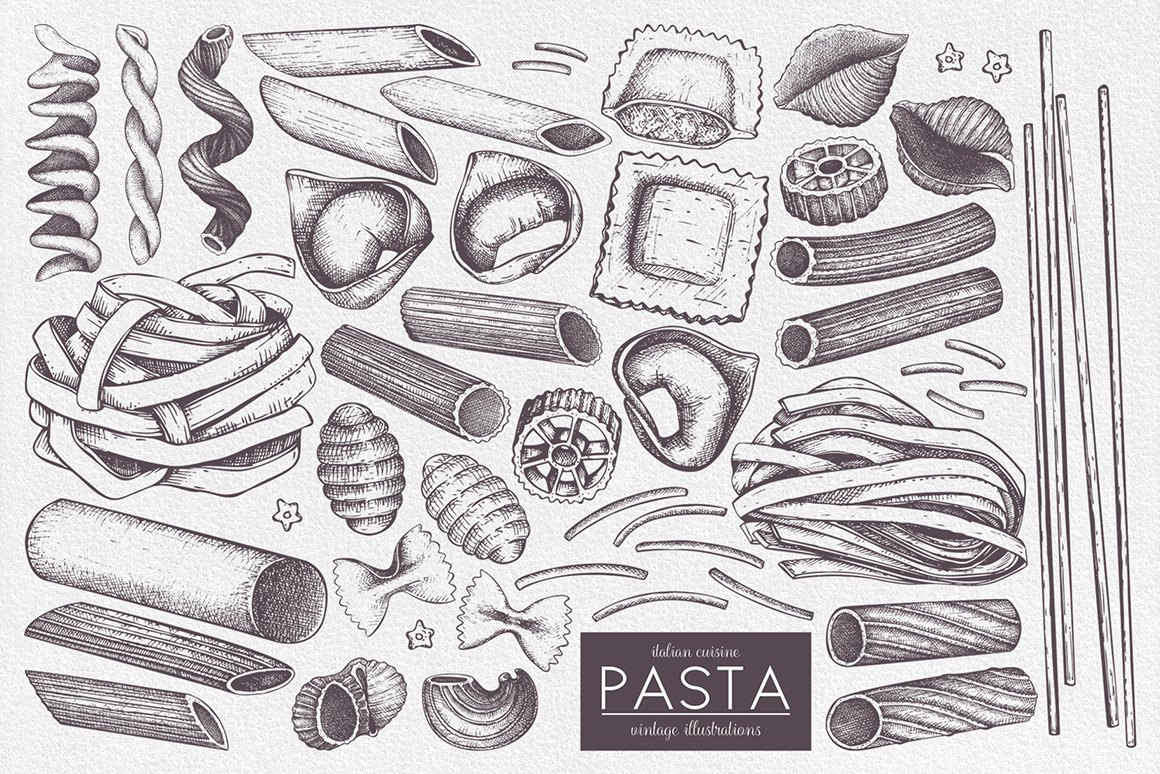 Hand Drawn Italian Pasta Set