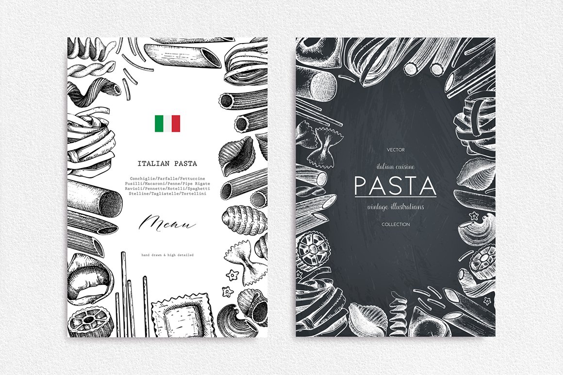 Hand Drawn Italian Pasta Set