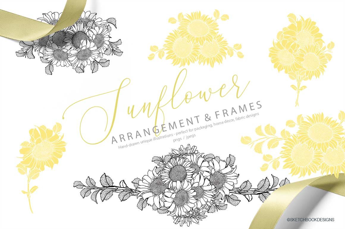 Hand Drawn Sunflower Clipart Set
