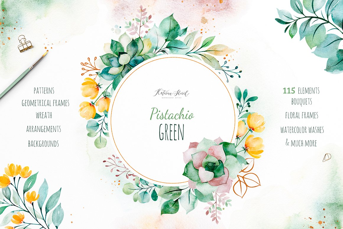 Pistachio Green Watercolor Set