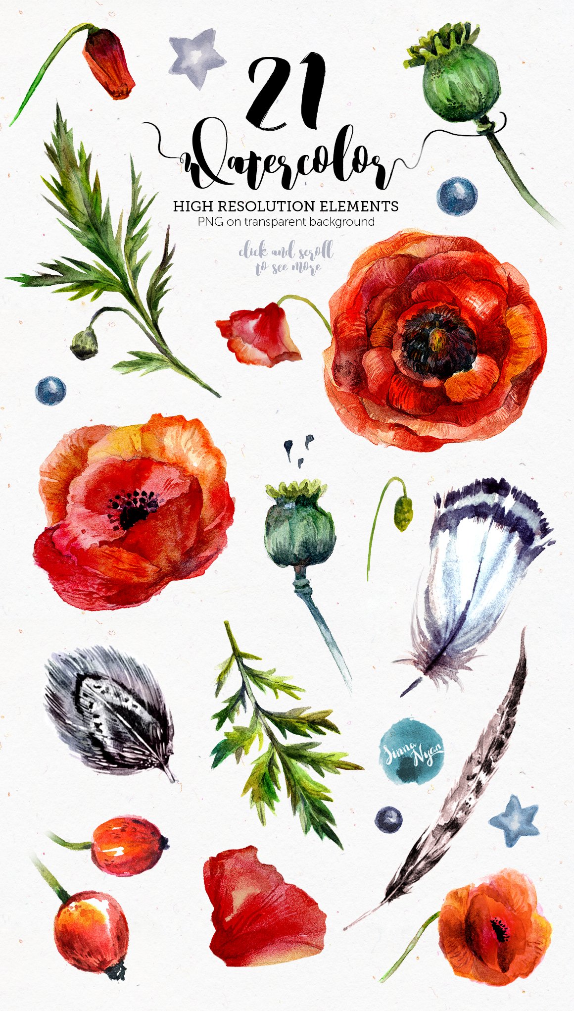 Poppy Mania - Watercolor Clip Art Set