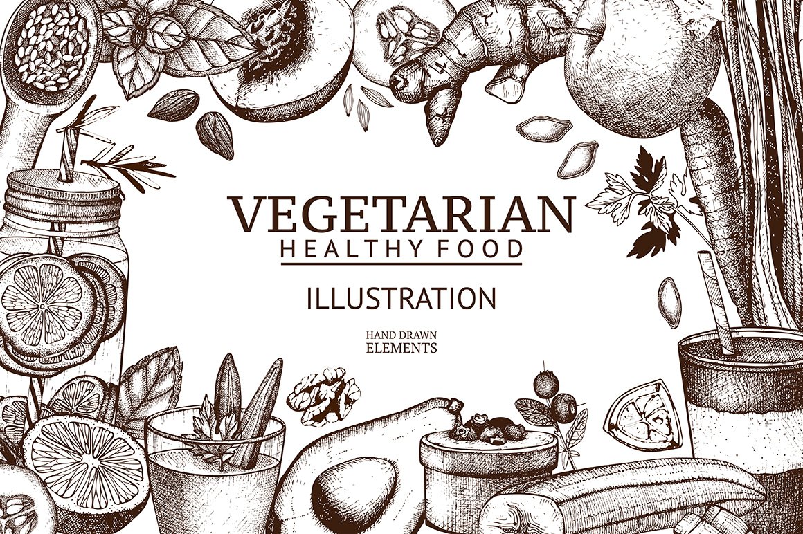 Vintage Vegetarian Food Illustrations