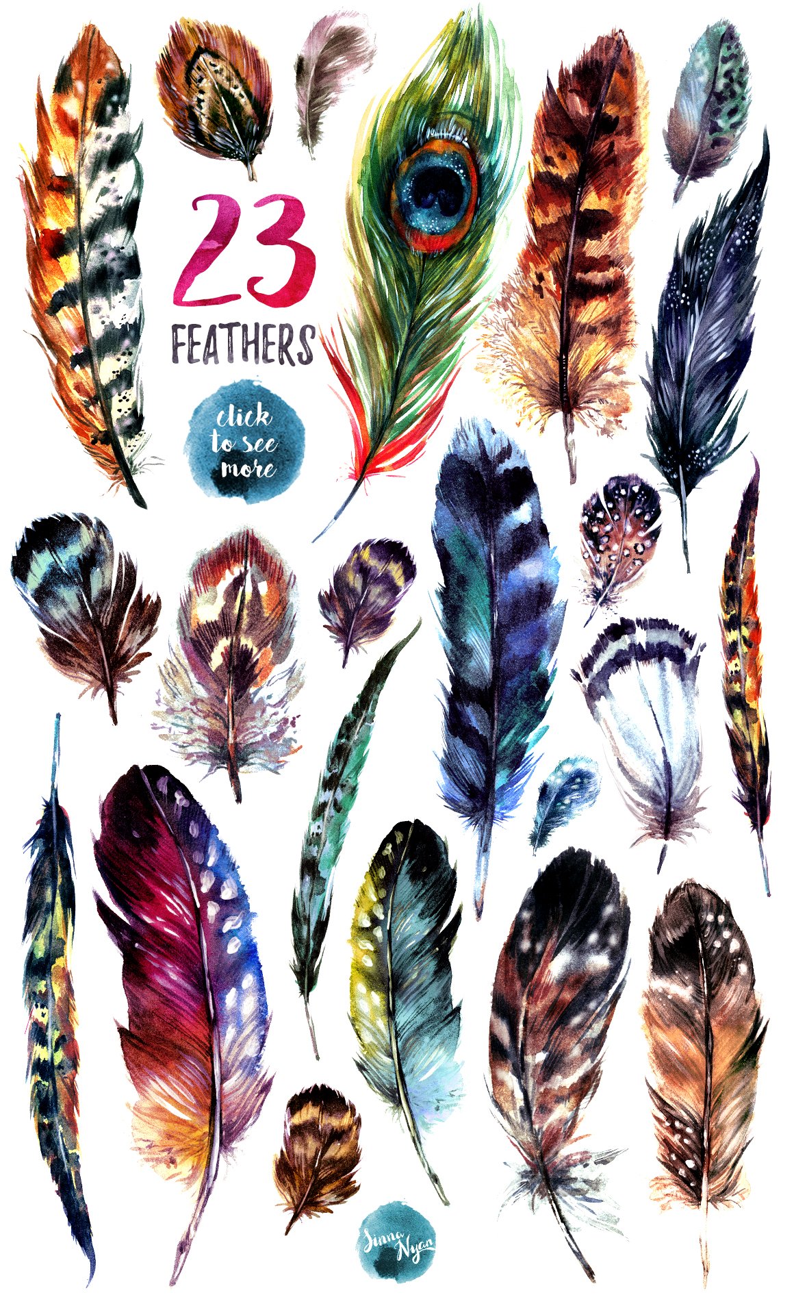 Watercolor Boho Feathers Set