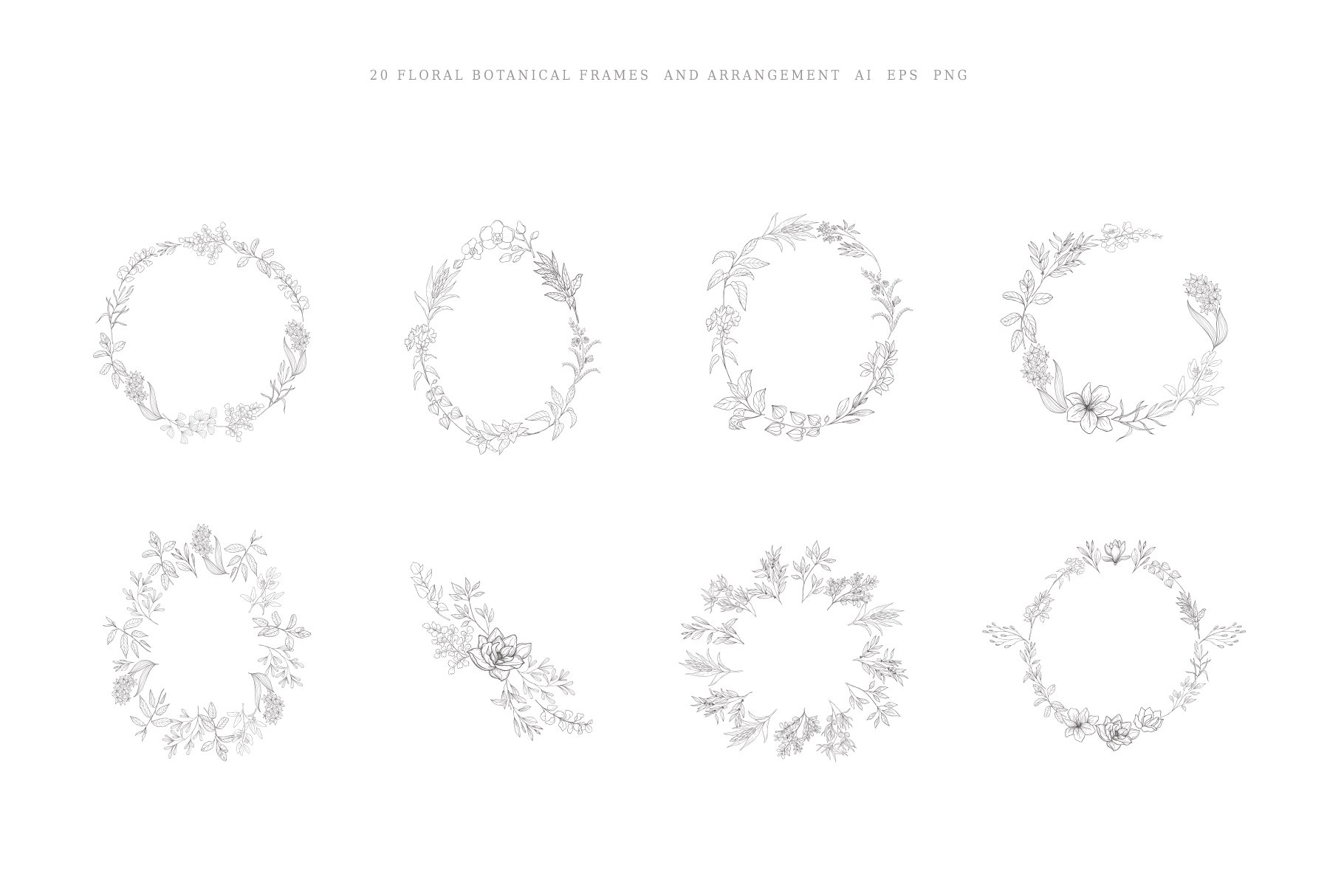 Botanical Hand Drawn Flowers Logo Frames Line Art