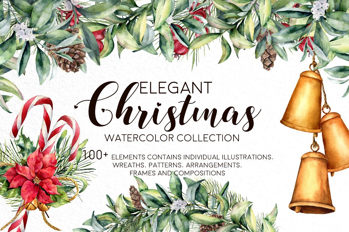 Elegant Christmas Watercolor Collection - Design Cuts