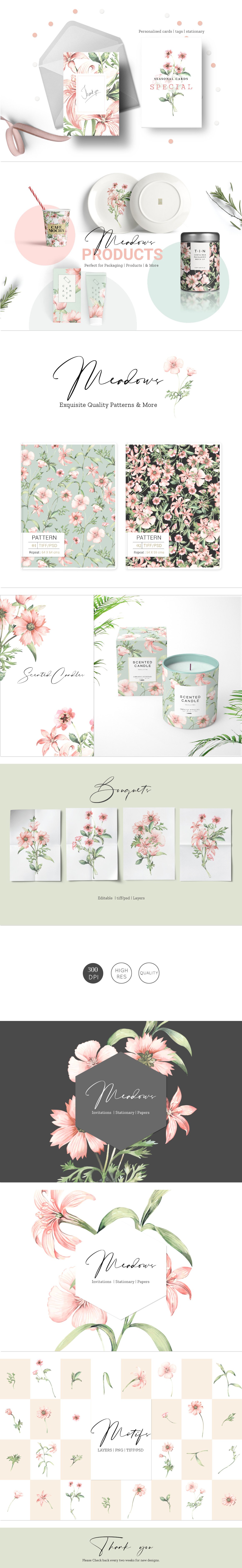Watercolour Patterns & Floral Bouquet Set