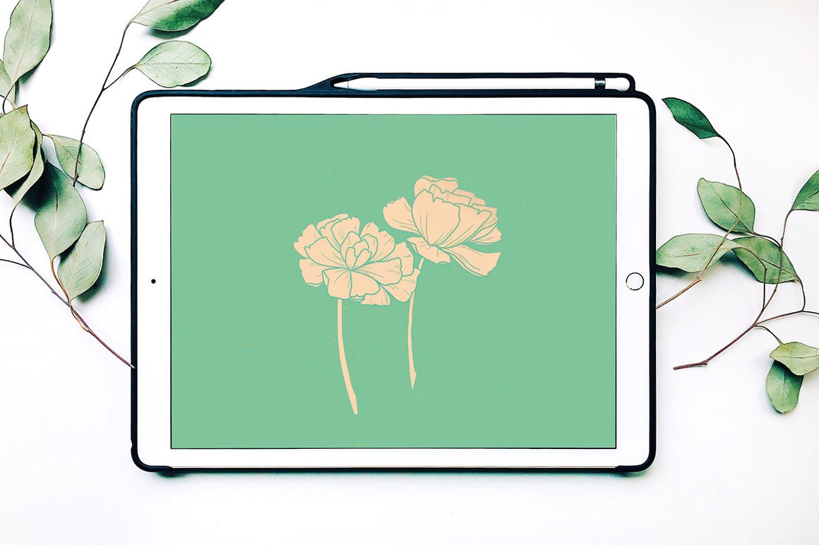 iPad Mockup with Eucalyptus and Apple Pencil