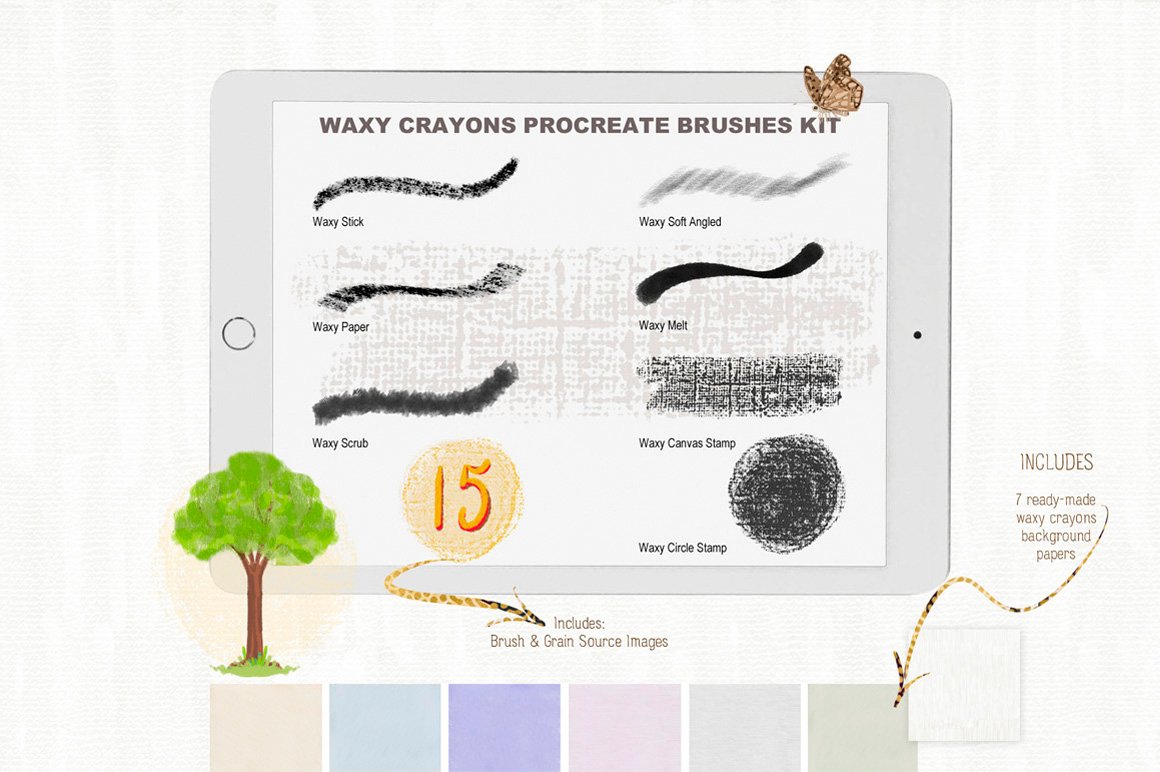 Waxy Crayons Procreate Brushes & Color Palette Kit