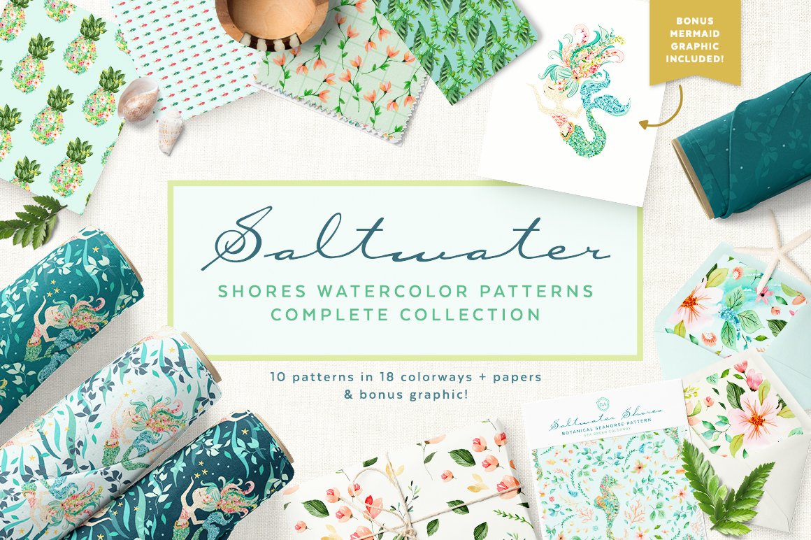 Saltwater Shores Mermaid Floral Pattern Collection