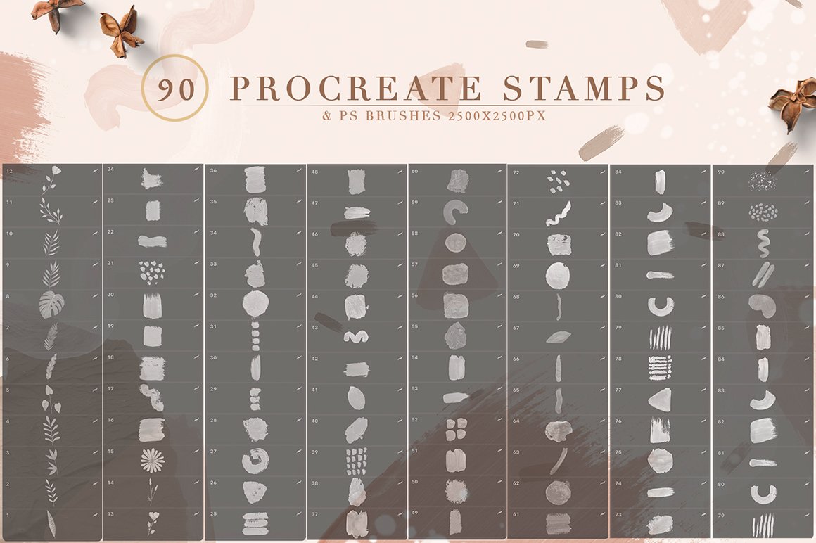90 Procreate And Photoshop Stamp Brushes