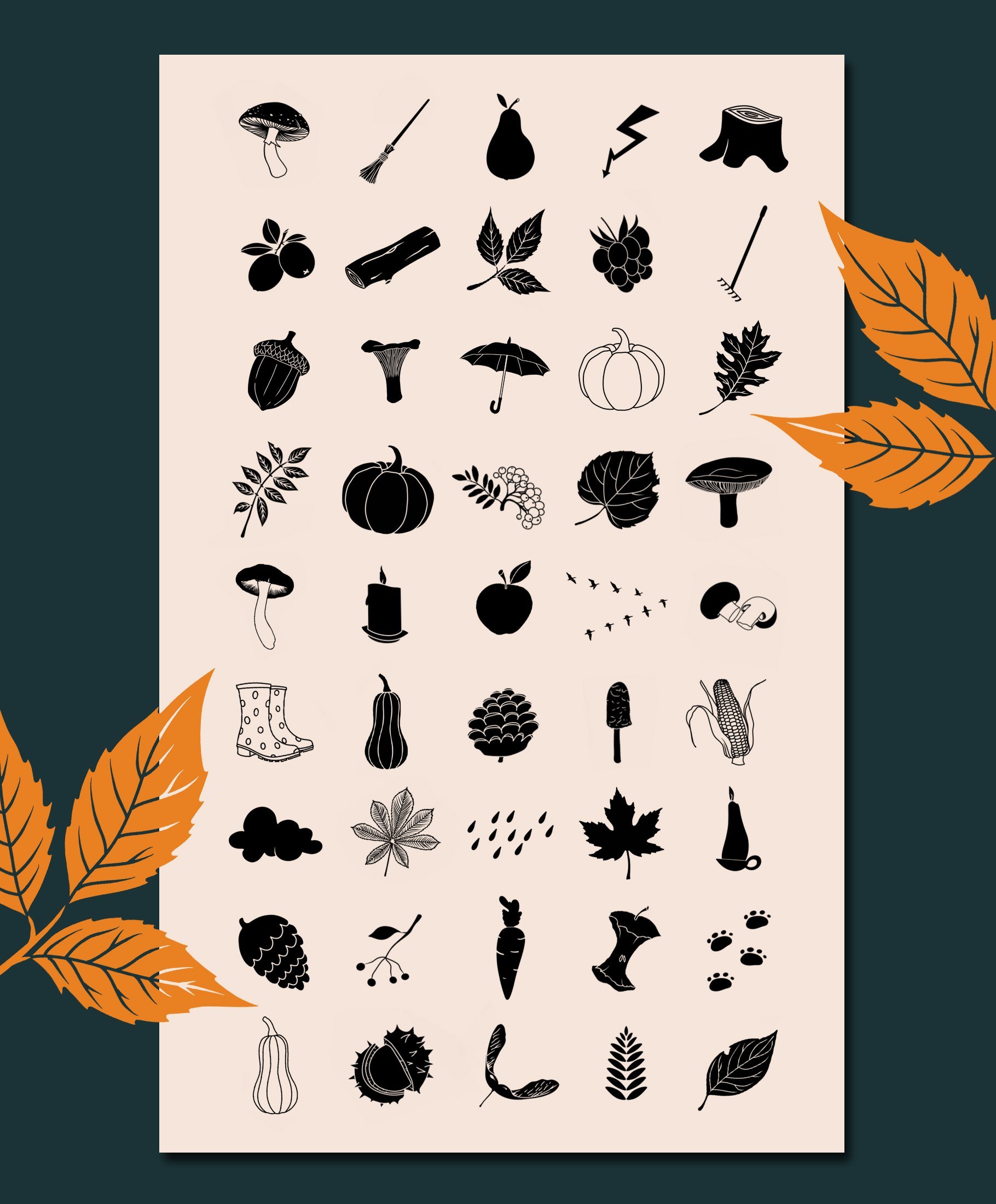 30 procreate pack Procreate Stamps Autumn Collection digital iPad Pro Stamps Illustration leaves pumpkin brushes