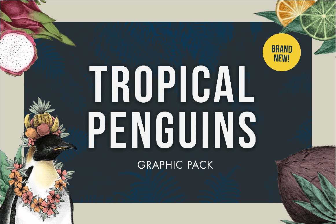 Tropical Penguin and Fruits Graphic Pack