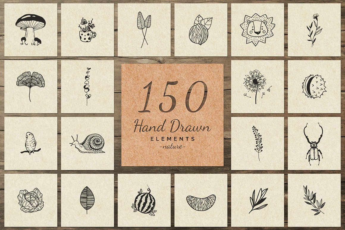 150 Hand Drawn Elements - Nature Vol 3