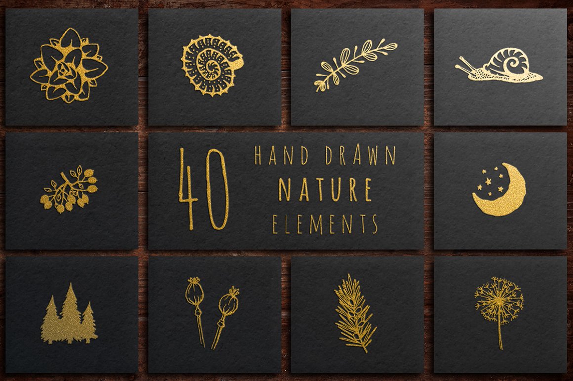 40 Hand Drawn Elements Nature