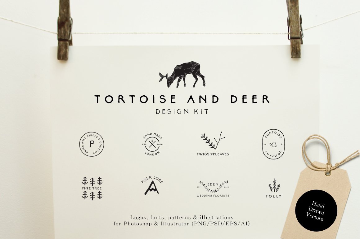Tortoise and Deer Design Kit Patterns and Fonts