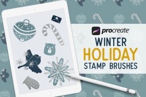 50 Procreate Winter Holiday Stamp Brushes