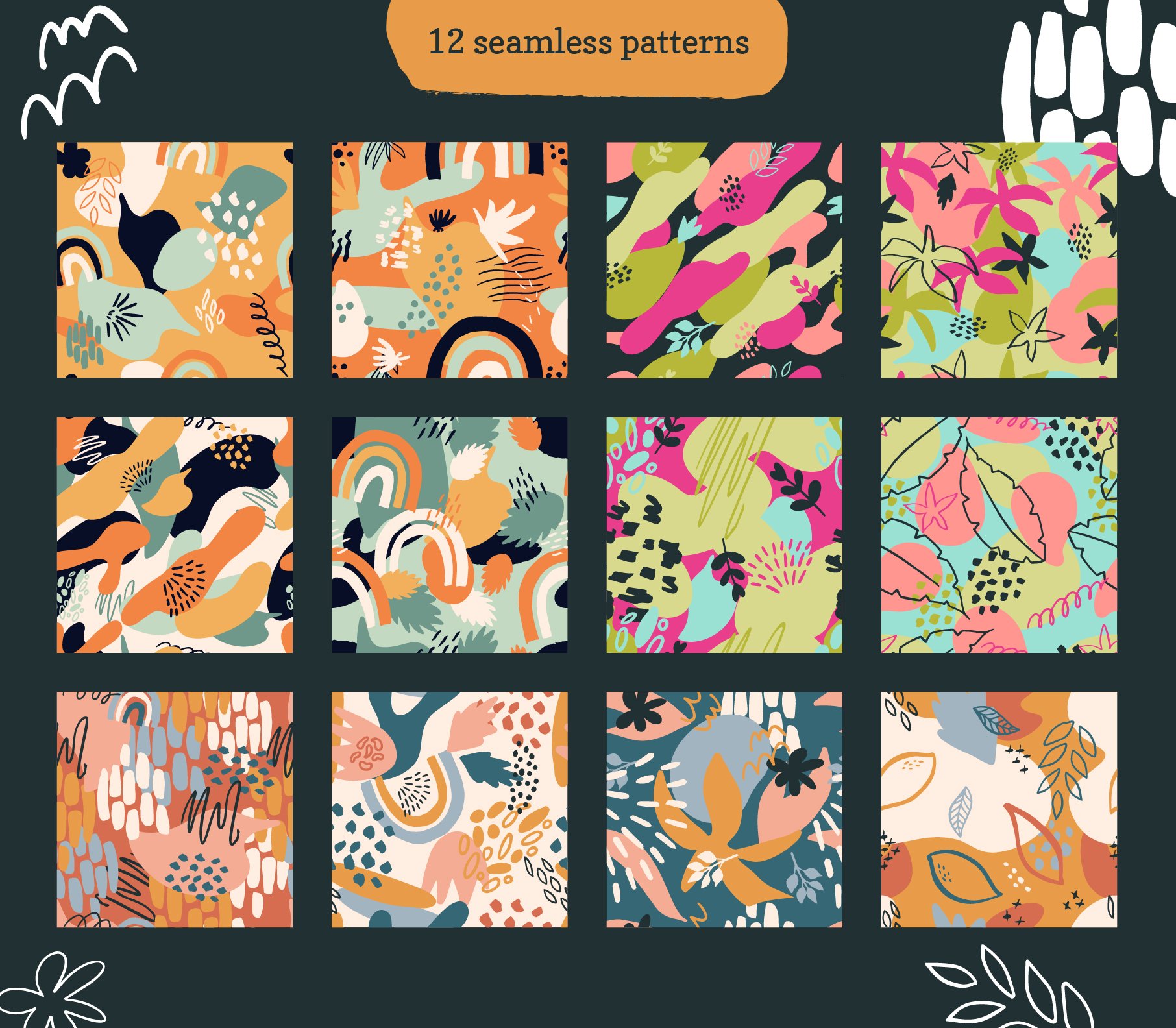 Abstract Flora Patterns and Clip Art Set