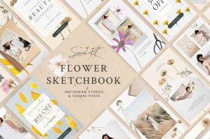 Flower Sketchbook Stories Social Kit