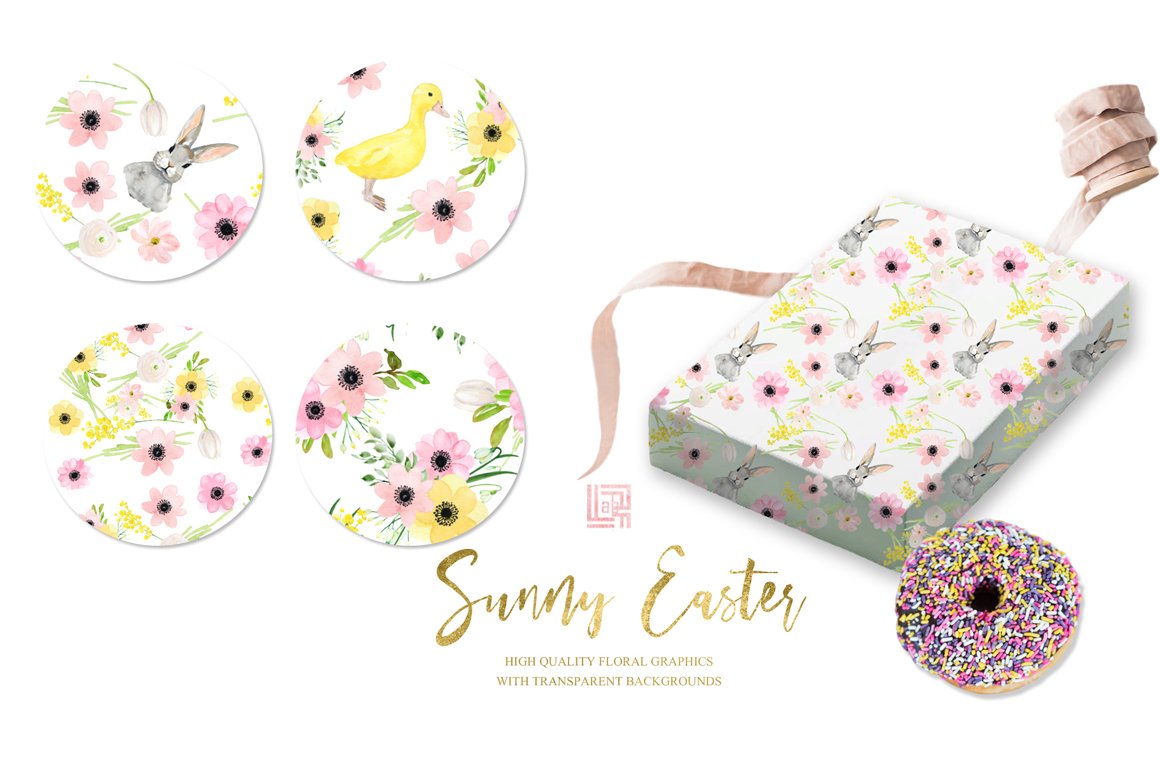 Sunny Easter Bunny Watercolor Floral Clipart