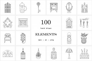100 Hand Drawn Logo Elements - Furniture Line Icons