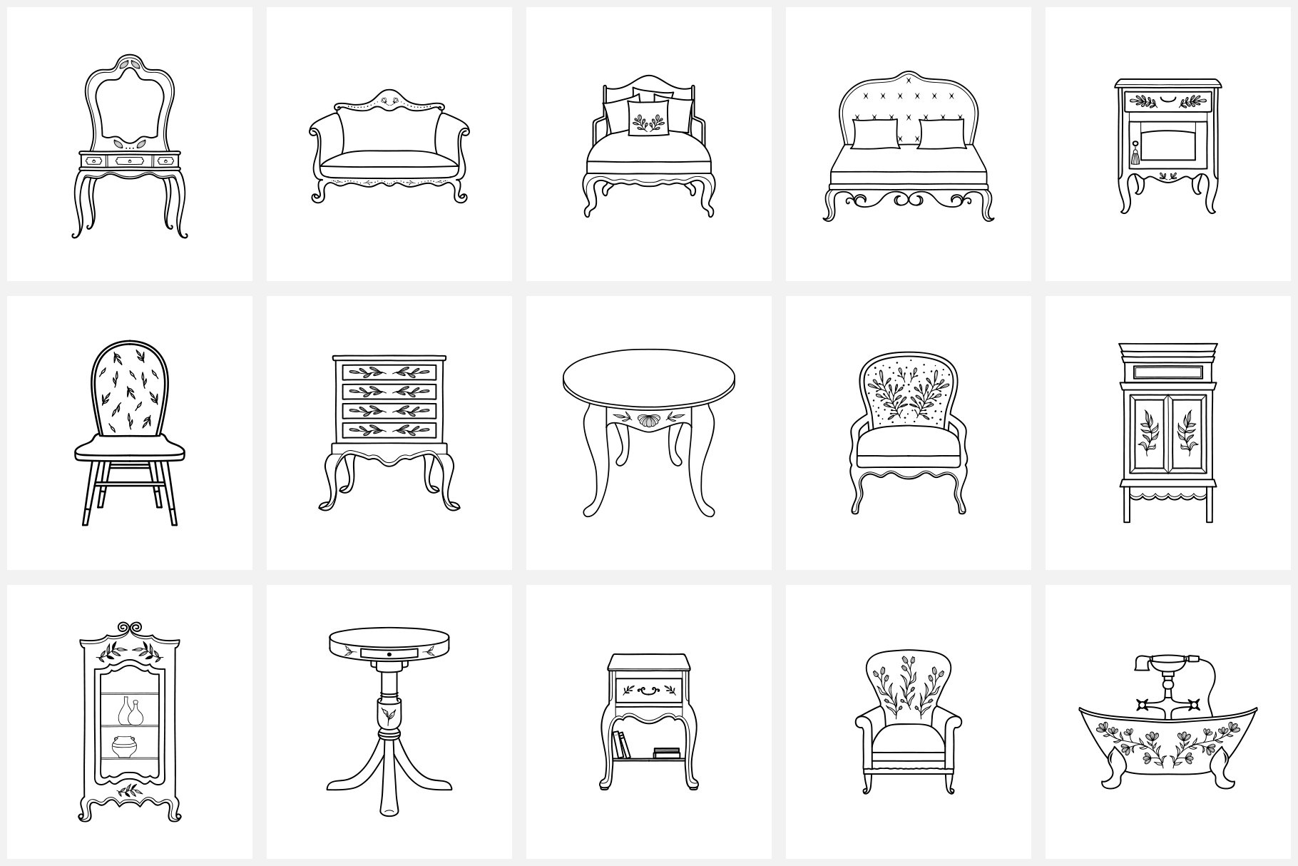 100 Hand Drawn Logo Elements - Furniture Line Icons