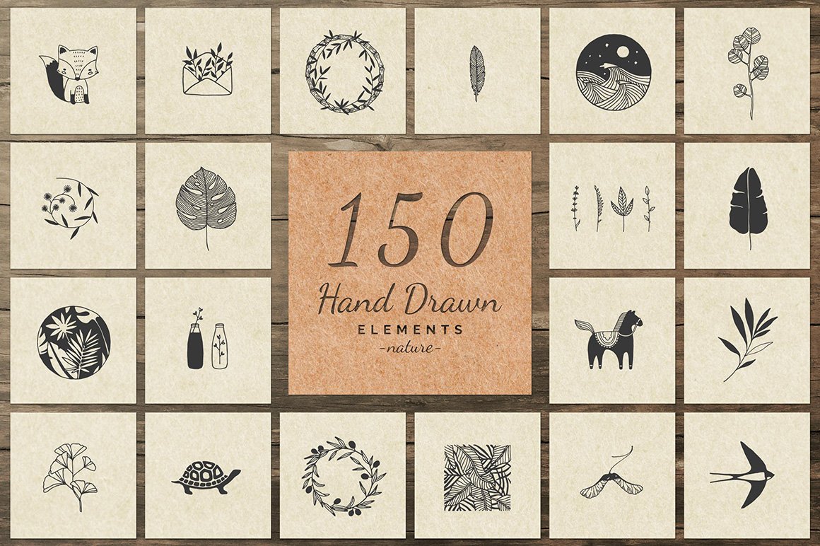 150 Hand Drawn Elements Nature II