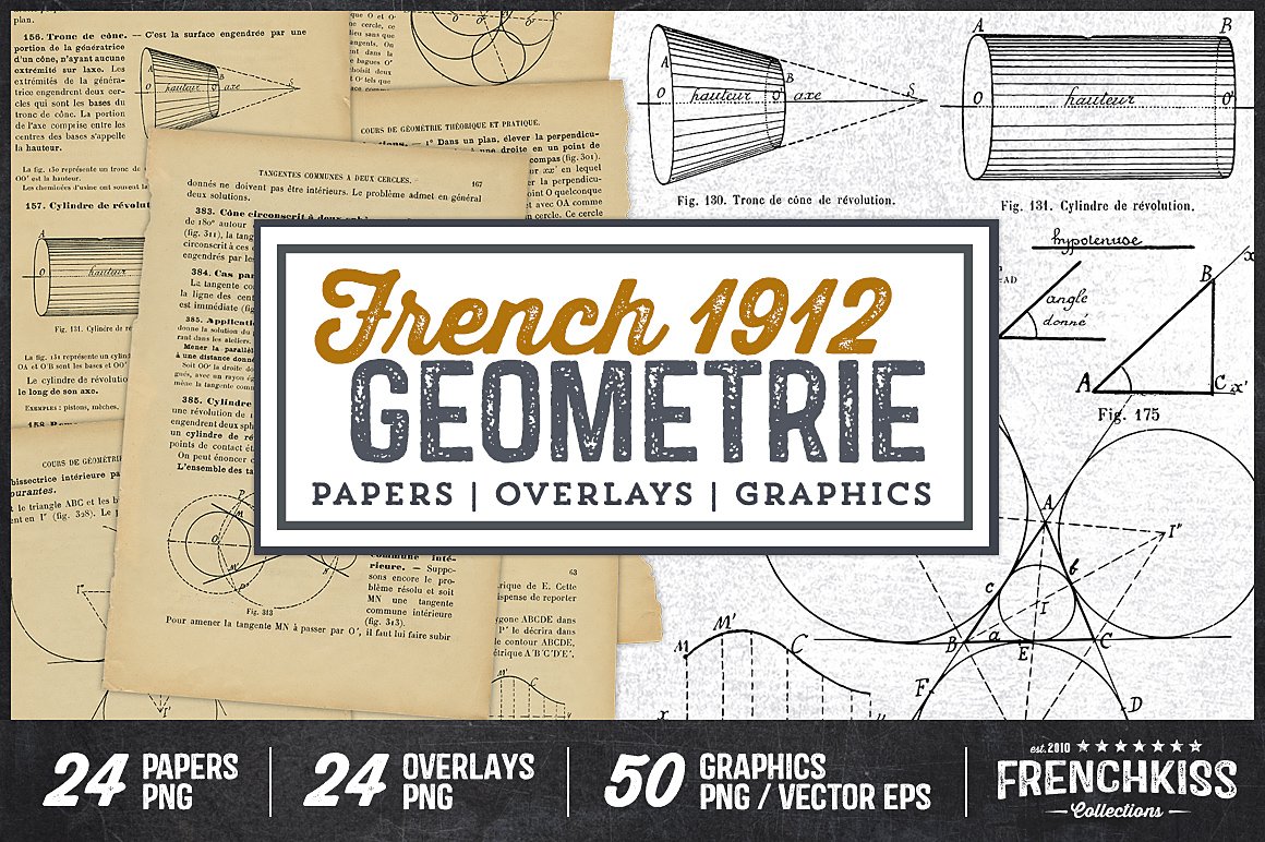 1912 French Geometrie Papers, Overlays & Graphics
