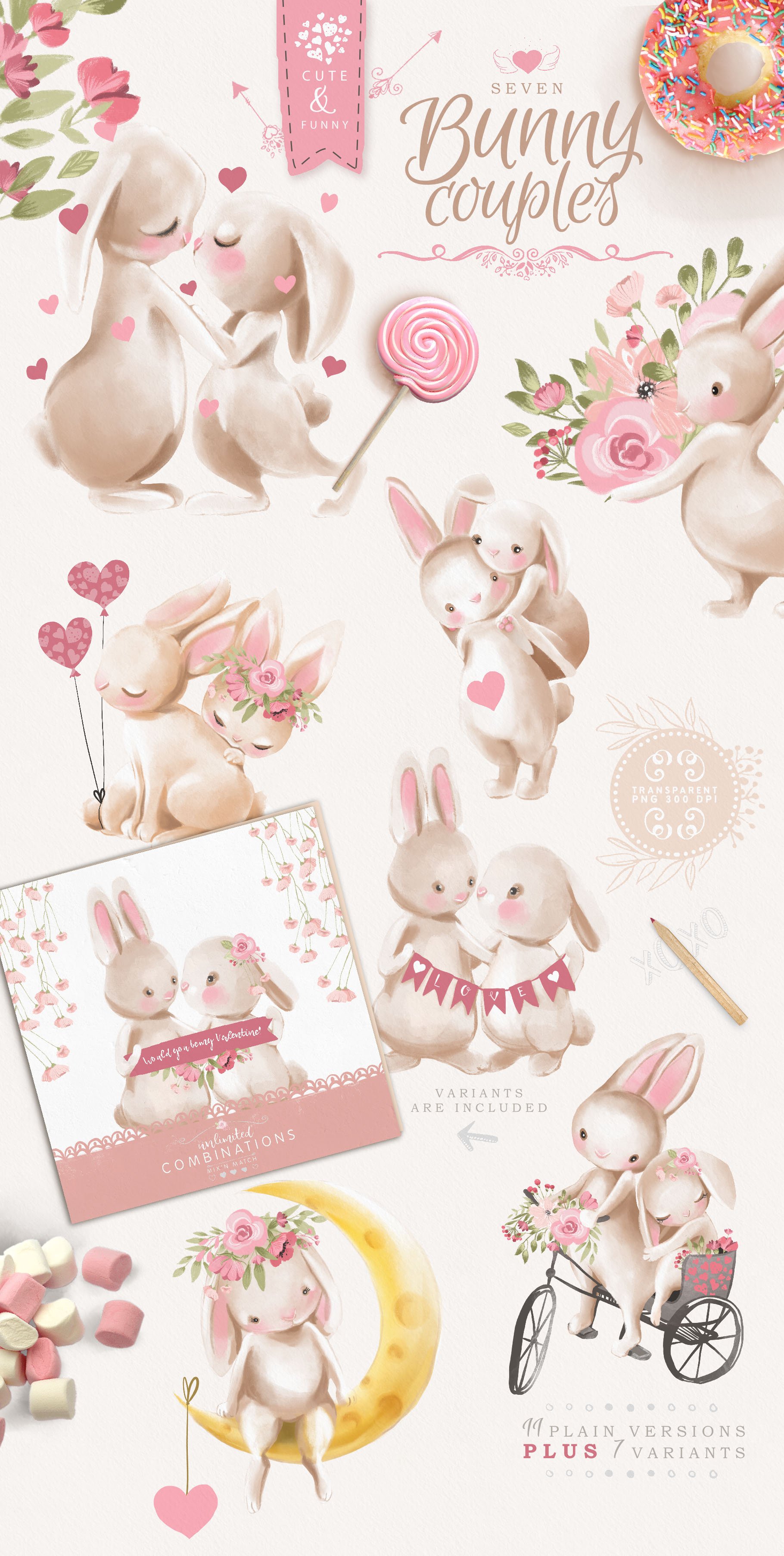 Bunnies in Love Clipart Set