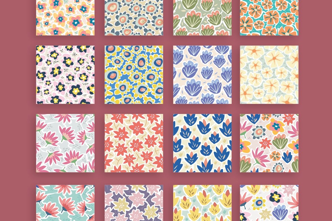 Happy Flowers Seamless Patterns