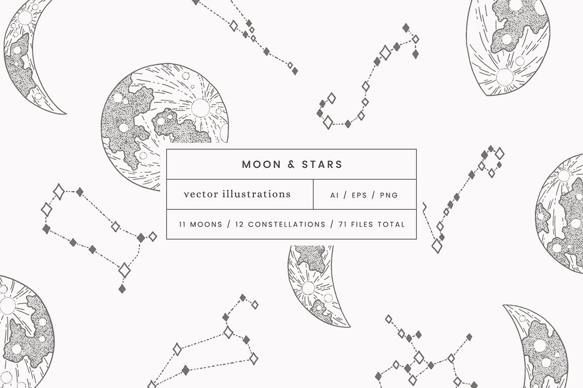 Moon & Stars Vector Illustrations