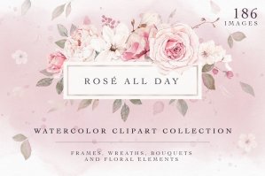 Rosé All Day Watercolor Clipart Collection