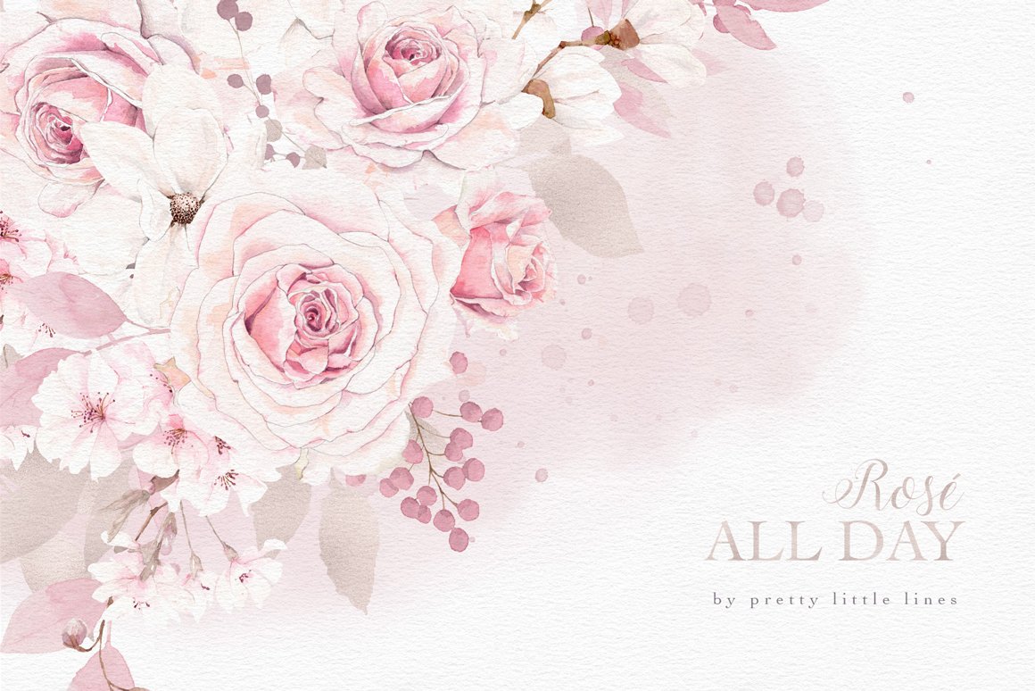 Rosé All Day Watercolor Clipart Collection