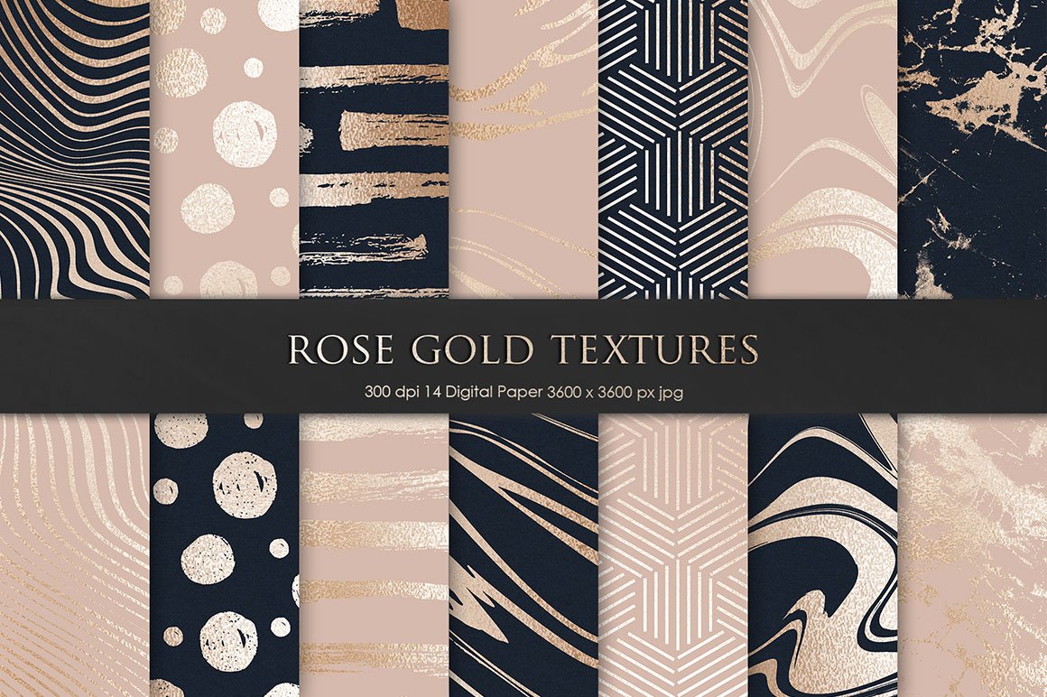 Rose Gold and Navy Blue Marble Textures