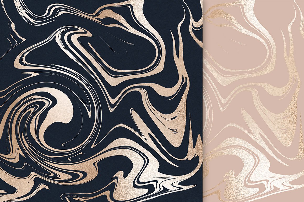 Rose Gold and Navy Blue Marble Textures