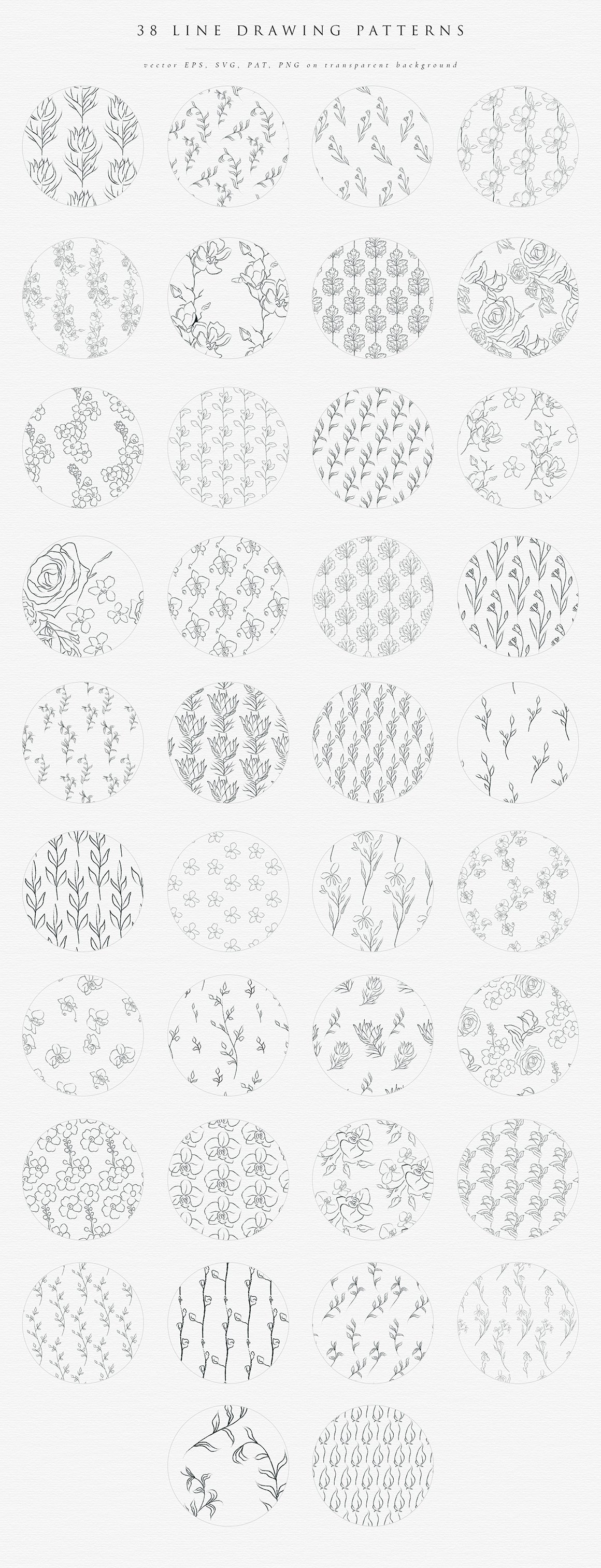 38 Line Drawing Floral Patterns Collection