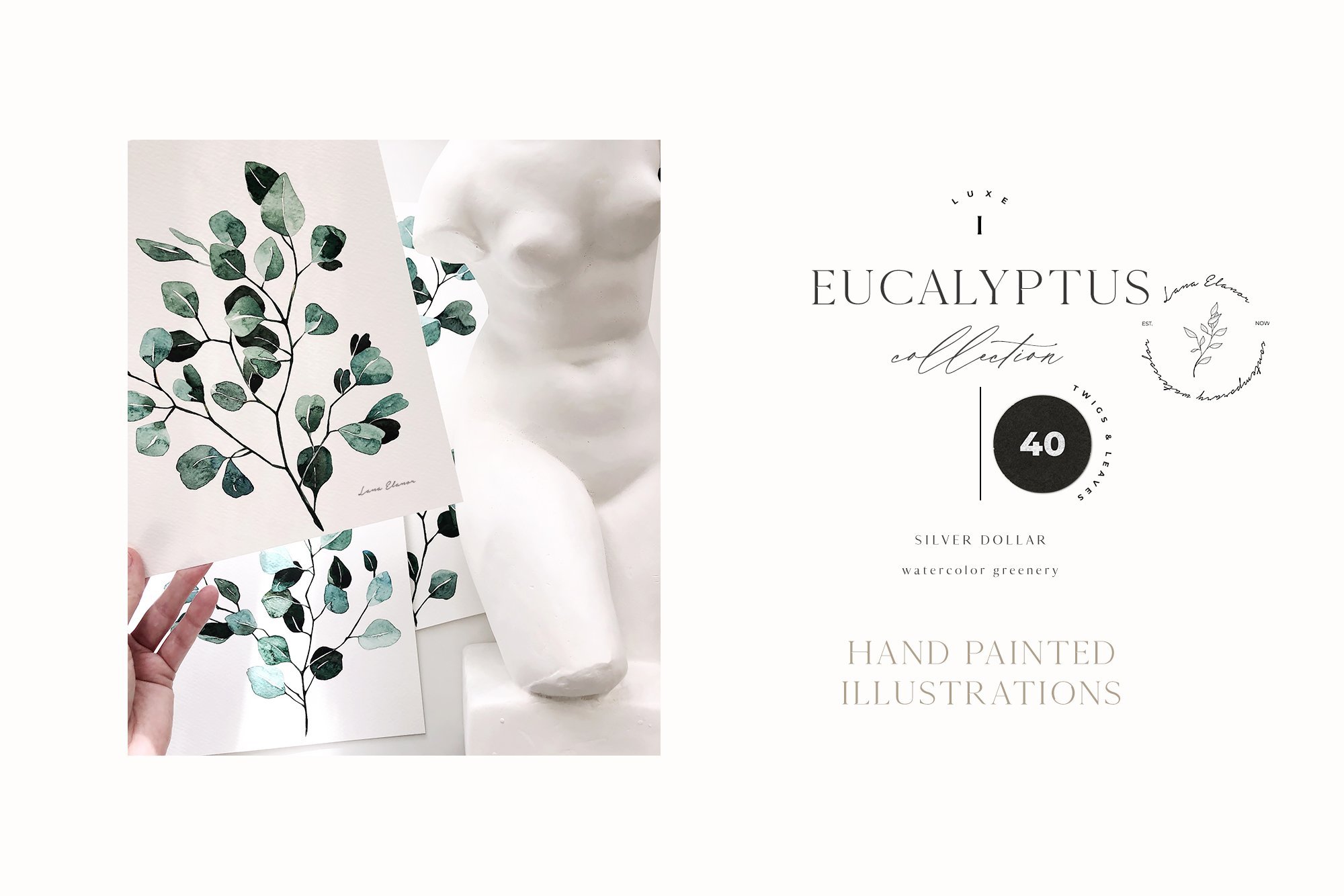 Eucalyptus Greenery, Foliage, Leaf Watercolor Set