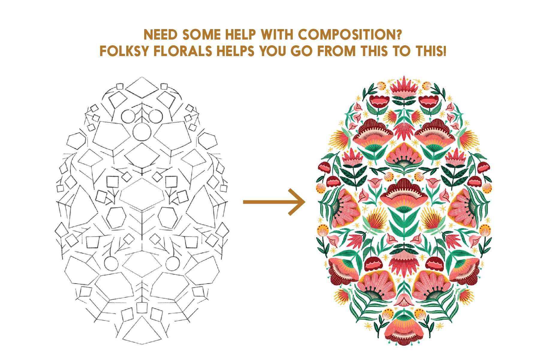 Folksy Florals Drawing Templates