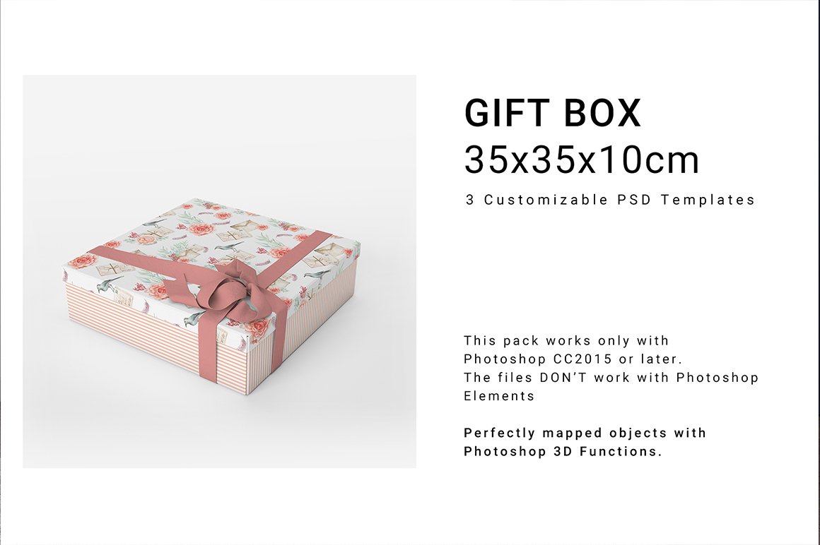 Gift Box 35x35x10cm Mockup Set