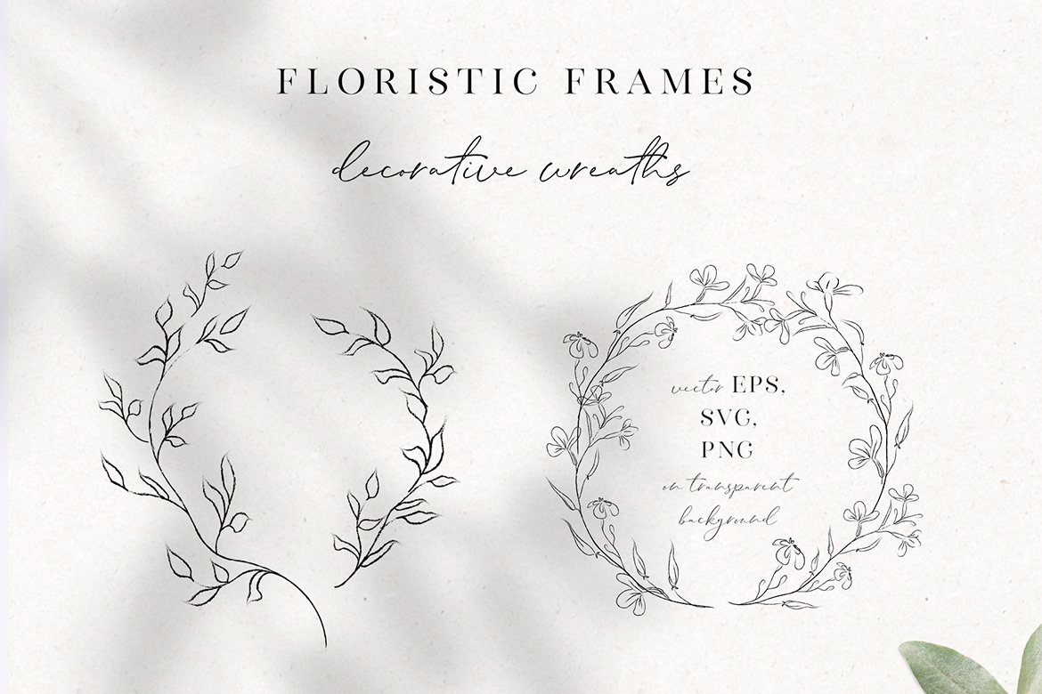 Line Drawing, Floral Wreaths, Sprigs & Wreaths