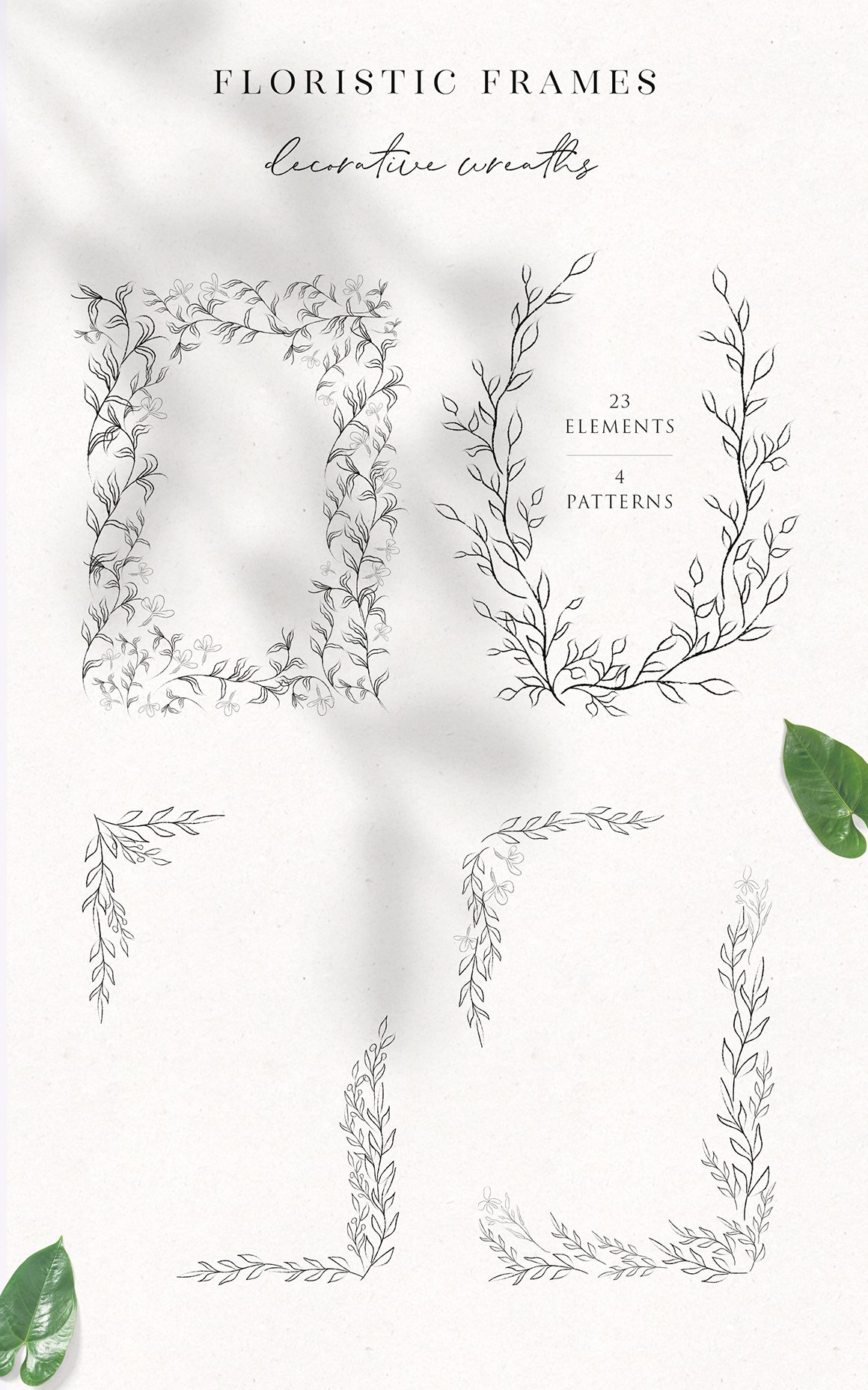 Line Drawing, Floral Wreaths, Sprigs & Wreaths