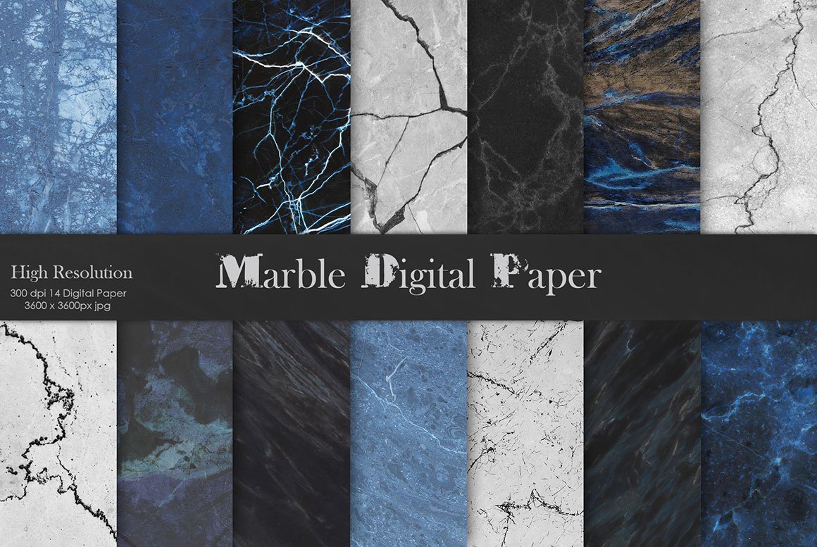Navy Blue Marble Digital Paper Textures